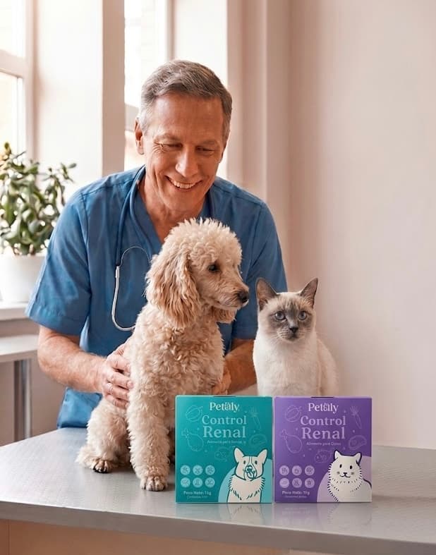 Veterinario con mascota y recetas médicas Petdly